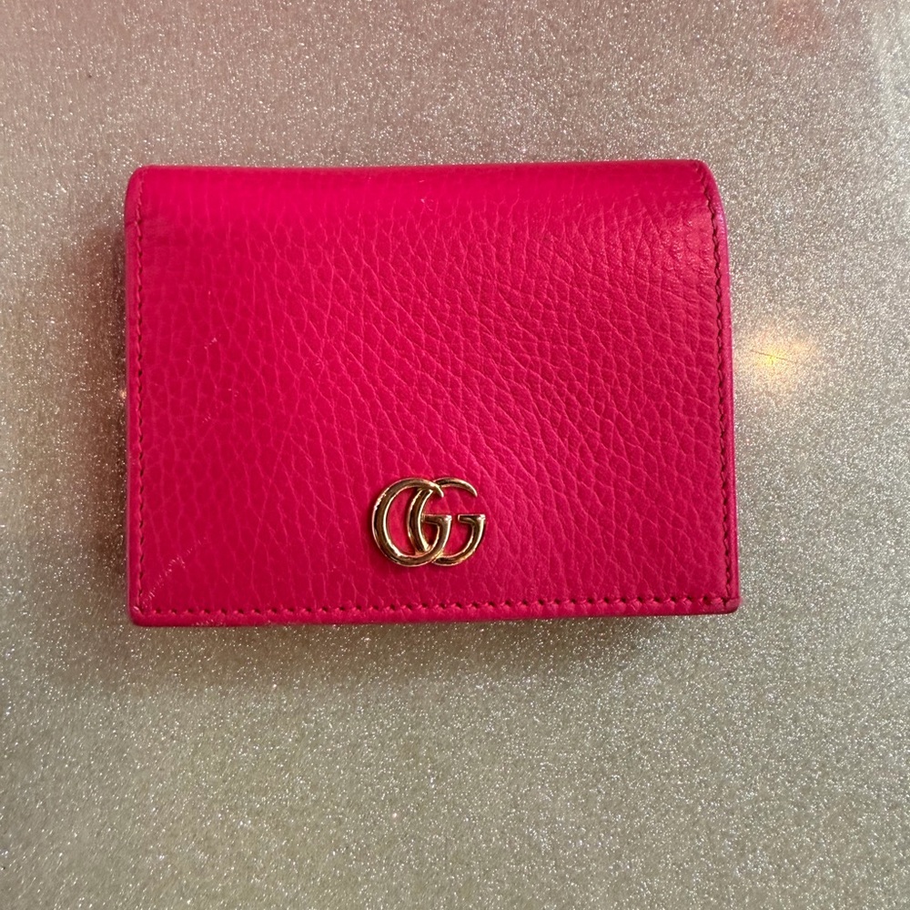 Gucci Pink GG Marmont Leather Wallet w/ Coin Pocket